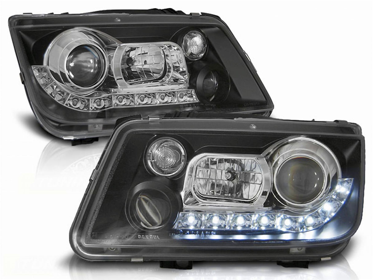 Schwarze LED Scheinwerfer für VW Golf 5 mit Tagfahrlicht-Optik, Tuning Scheinwerfer