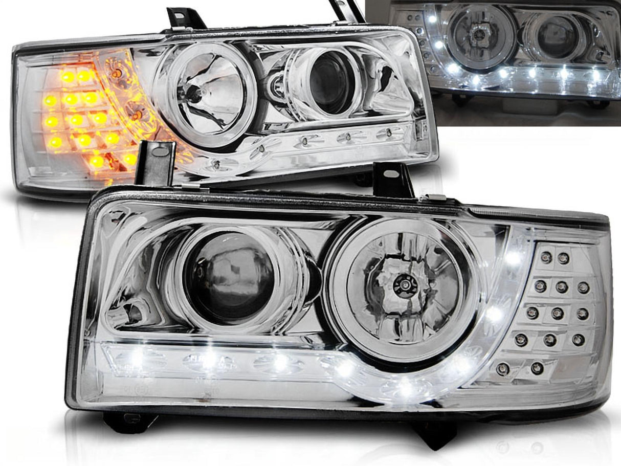 Led Scheinwerfer in chrom für VW T4 Bus 1990-2003 kurzer Vorderwagen - CR Tuning