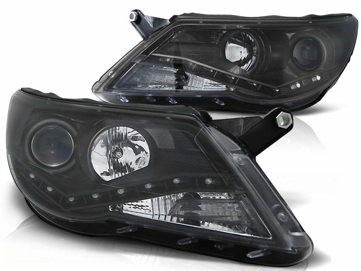 Schwarze LED Scheinwerfer für Seat Ibiza 6J mit Tagfahrlicht-Optik, Tuning Scheinwerfer