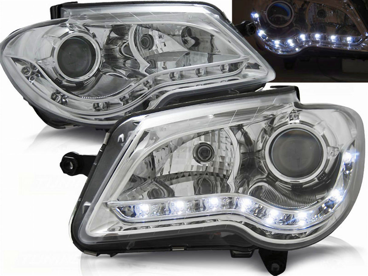 Chrom LED Scheinwerfer Set für VW Touran 1T GP 06-10 mit Tagfahrlicht-Optik