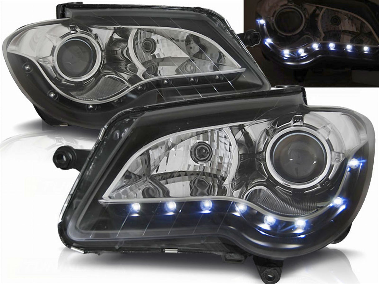 Schwarzes LED Scheinwerfer Set für VW Touran 1T GP 06-10 mit Tagfahrlicht-Optik