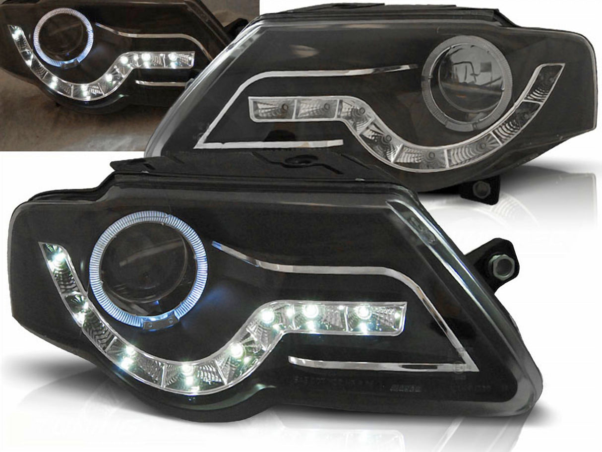 LED Scheinwerfer Set 03.2005-2010 mit Tagfahrlicht Ringen für VW Passat B6 3C schwarze