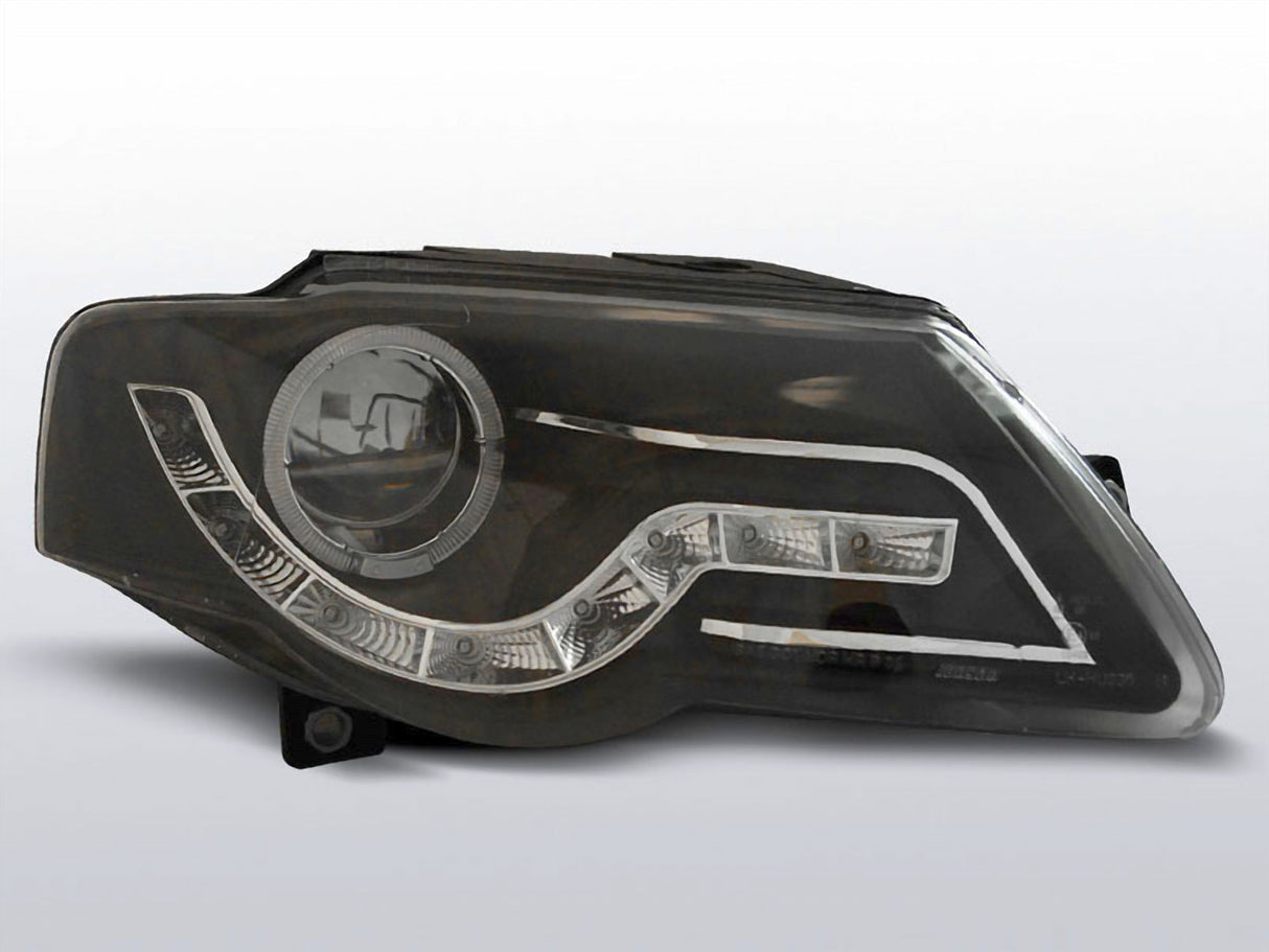 Schwarzer LED Scheinwerfer für Audi A4 B7 mit Tagfahrlicht-Optik und Ringlicht
