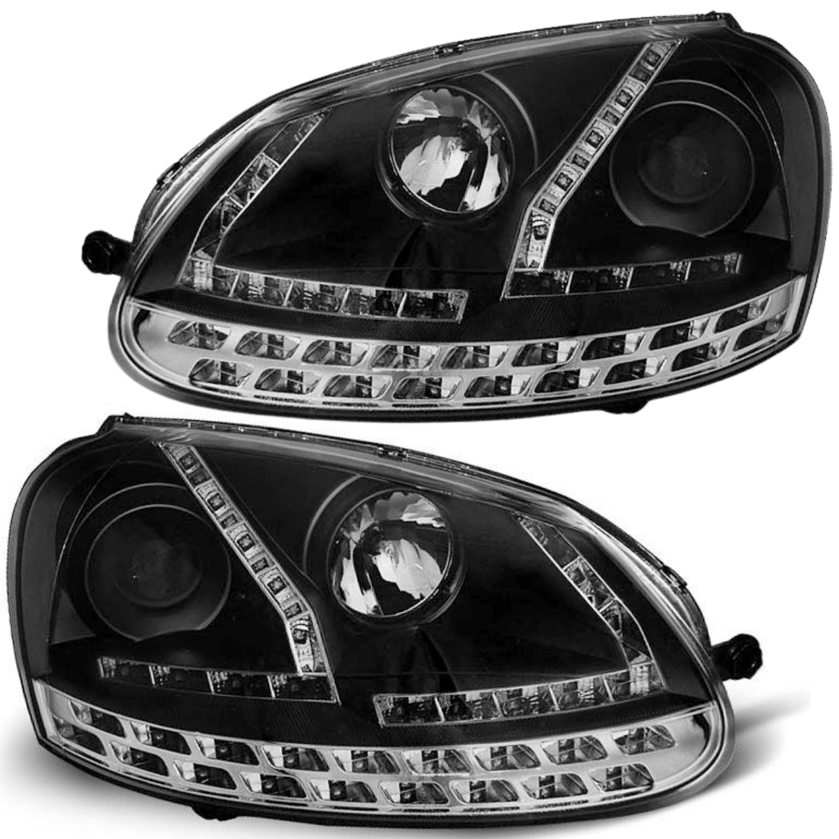 Schwarze LED-Scheinwerfer für VW Golf 5 mit Tagfahrlicht-Optik, Tuning Scheinwerfer