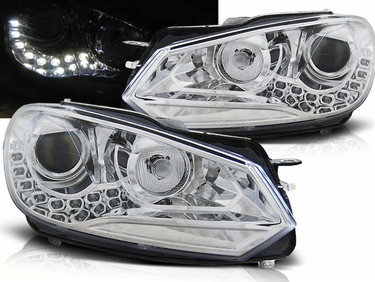 LED Scheinwerfer chrom mit Tagfahrlicht, 2008-2012, Tuning Scheinwerfer für VW Golf 6
