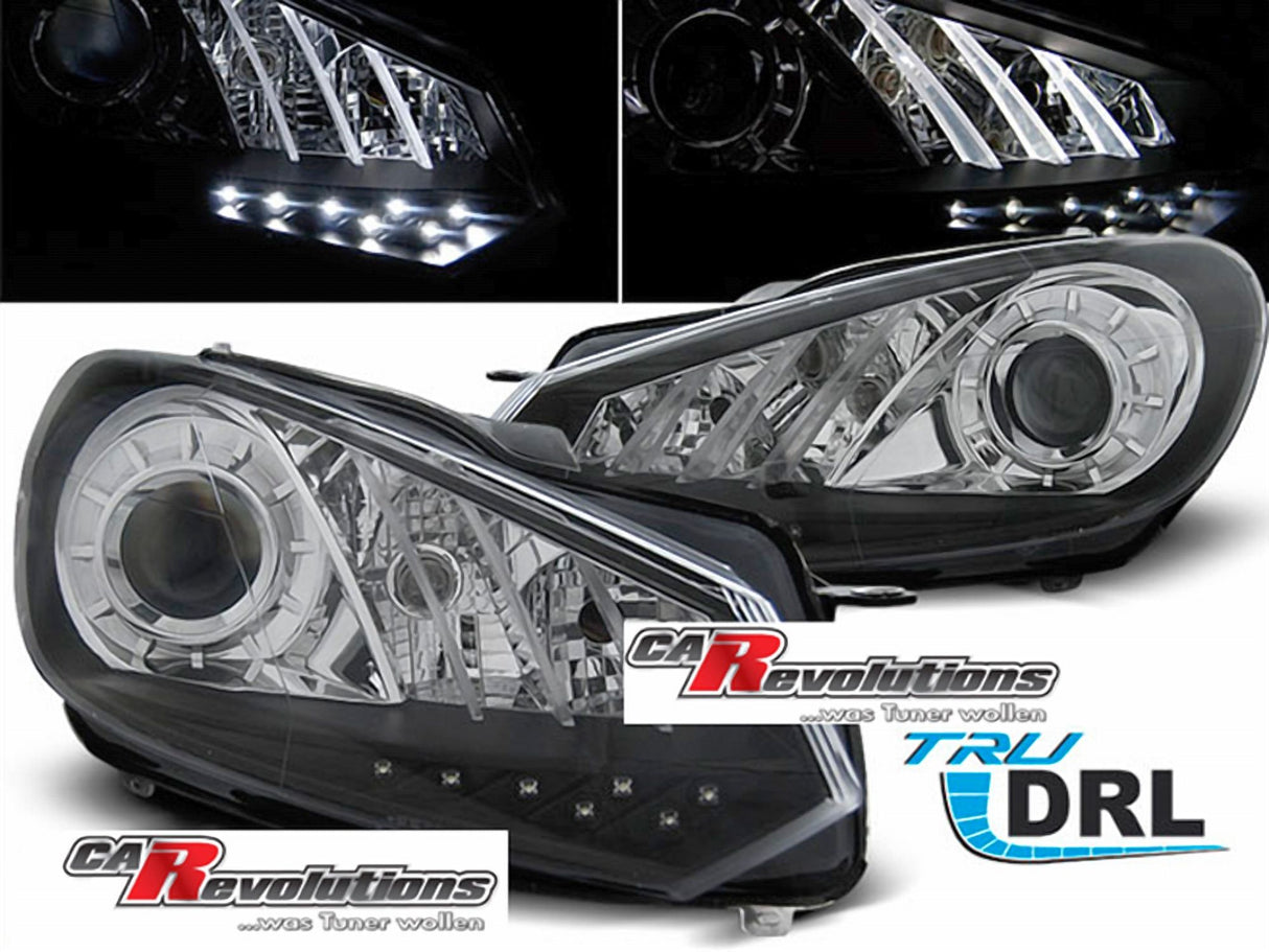 Tagfahrlicht Scheinwerfer schwarz mit DRL-Optik, Tuning Scheinwerfer für VW Golf 6 LED