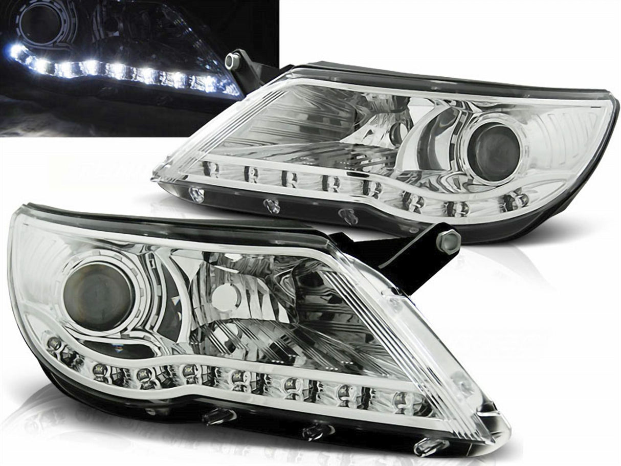 Chrom LED Scheinwerfer Set für VW Tiguan 2007-2011 mit Tagfahrlicht-Optik
