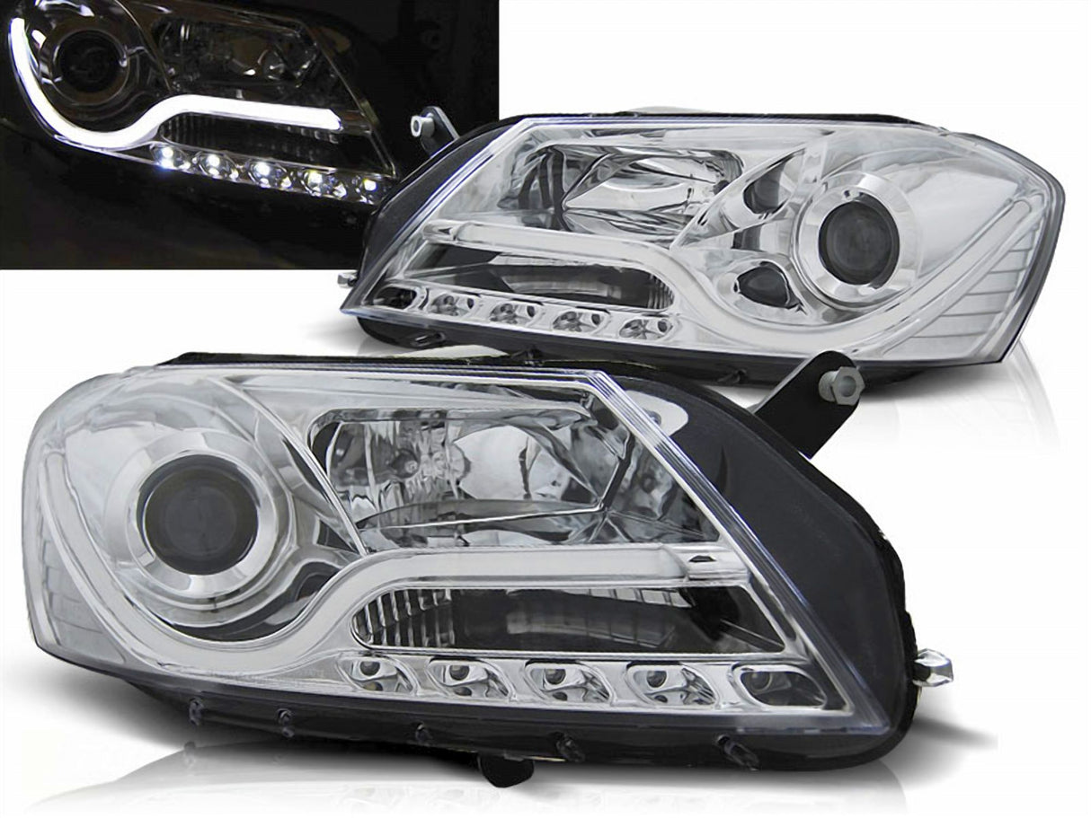 Chrom LED Scheinwerfer für VW Passat 3C B7 mit Light Tube und LED-Leuchten