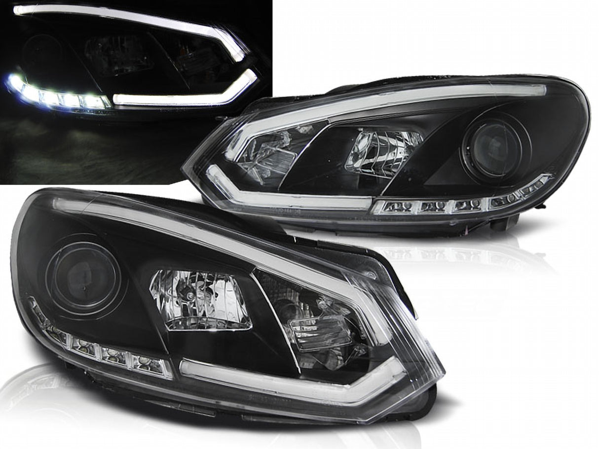 Scheinwerfer schwarz mit LED Light Tube Tagfahrlicht 2008-2012 für VW Golf 6 VI