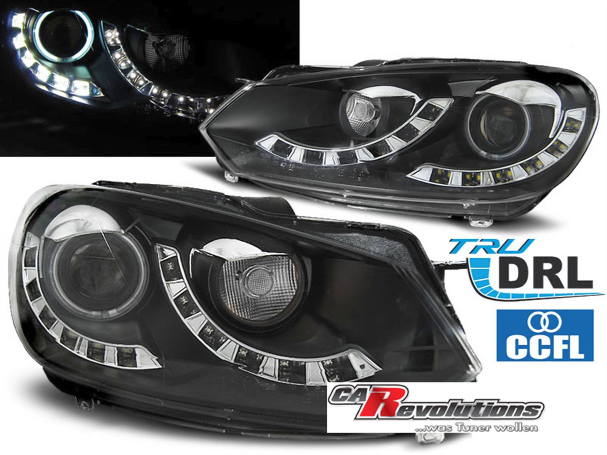 LED Scheinwerfer schwarz DUAL DRL CCFL mit Tagfahrlicht Ringen für VW Golf 6