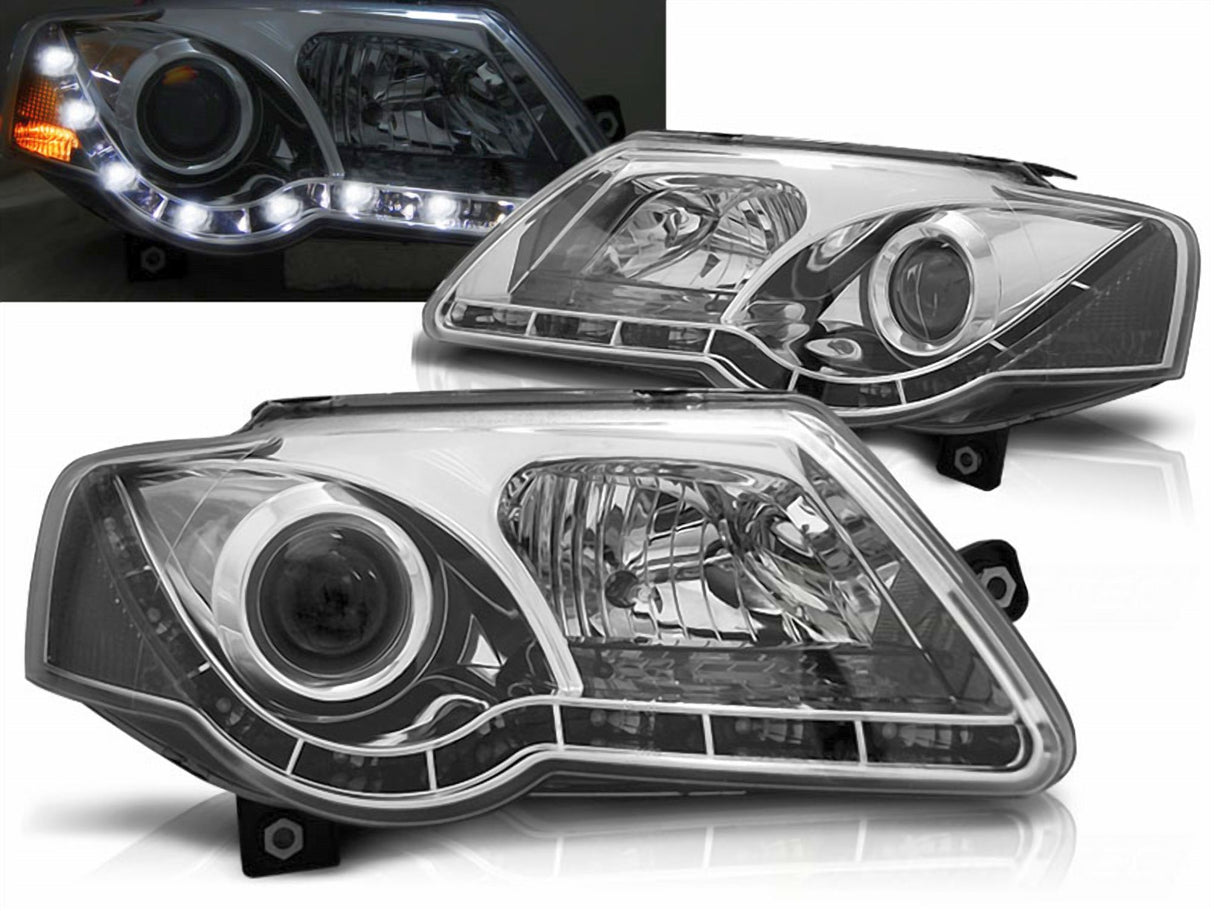 Scheinwerfer Set für VW Passat B6 3C 03.2005-2010 LED Tagfahrlicht chrom - CR Tuning