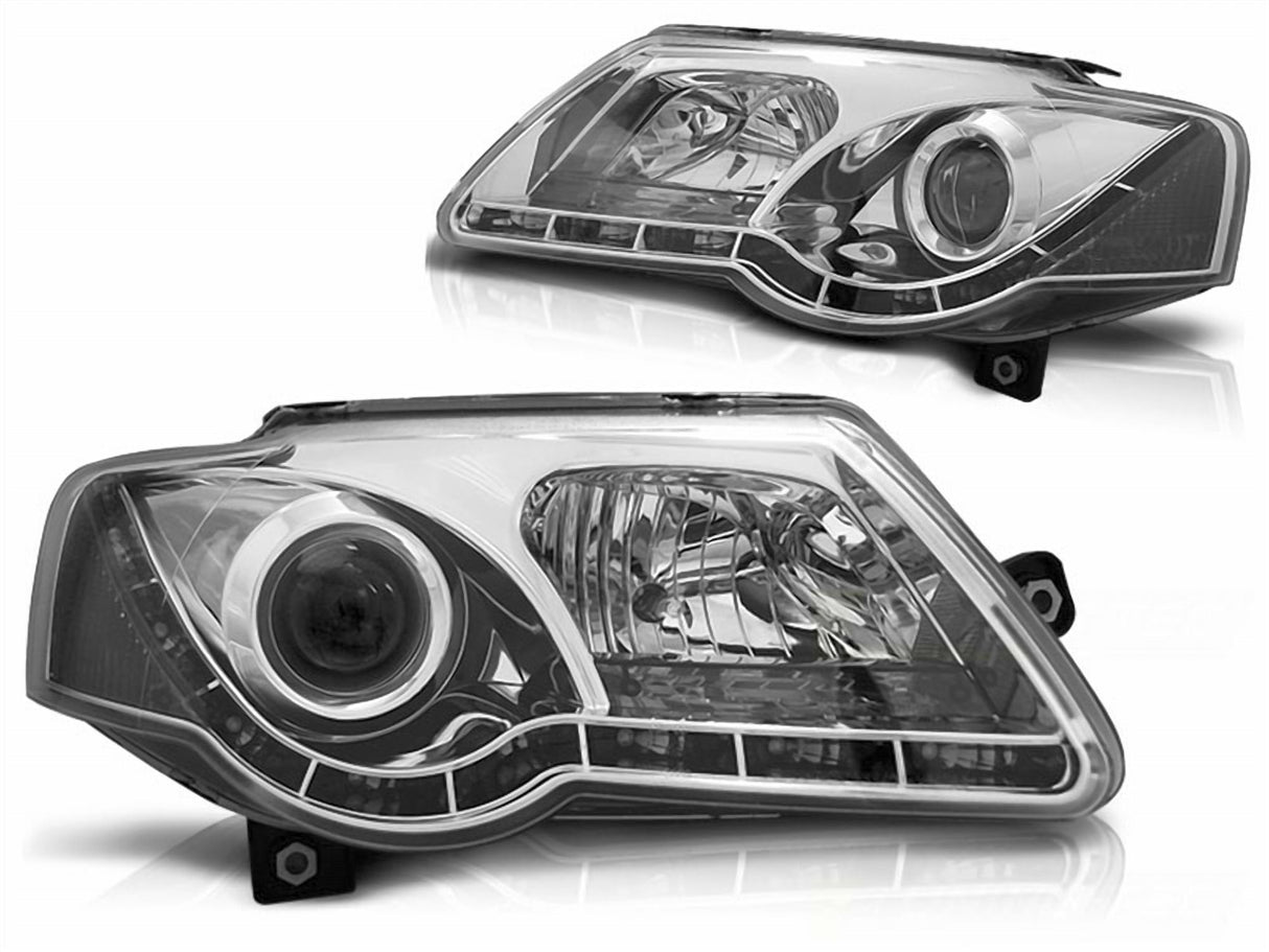 Scheinwerfer Set für VW Passat B6 3C 03.2005-2010 LED Tagfahrlicht chrom - CR Tuning