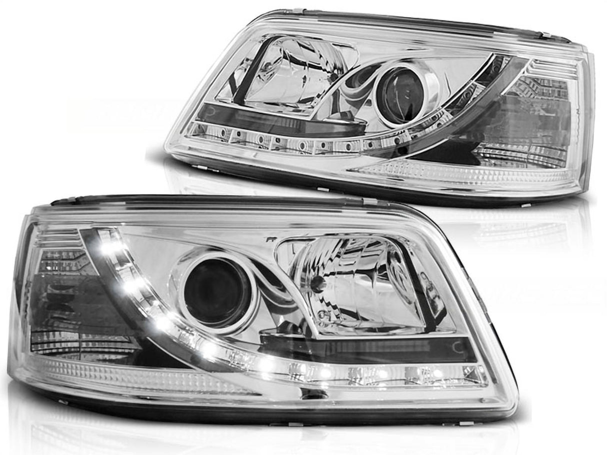 LED Scheinwerfer Set chrom für VW T5 03-09 mit integrierten LED Tagfahrlichtern