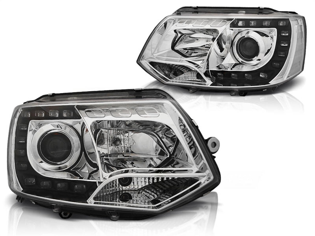 LED Scheinwerfer für VW T5 Facelift mit Tagfahrlicht und schwarzem Einsatz, Tuning Scheinwerfer