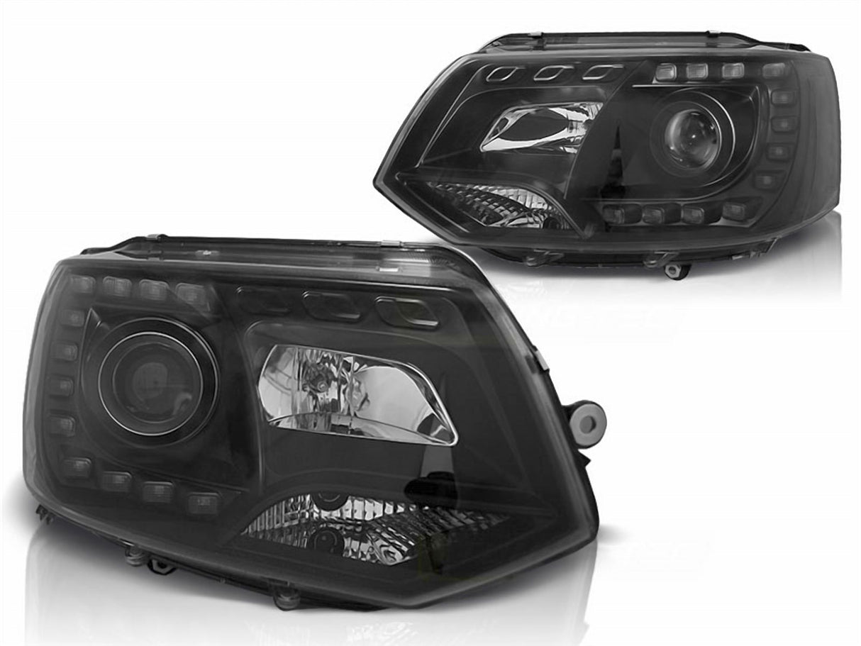 Schwarze LED Scheinwerfer für VW T5 Facelift mit Tagfahrlicht und Blinker, Tuning Scheinwerfer