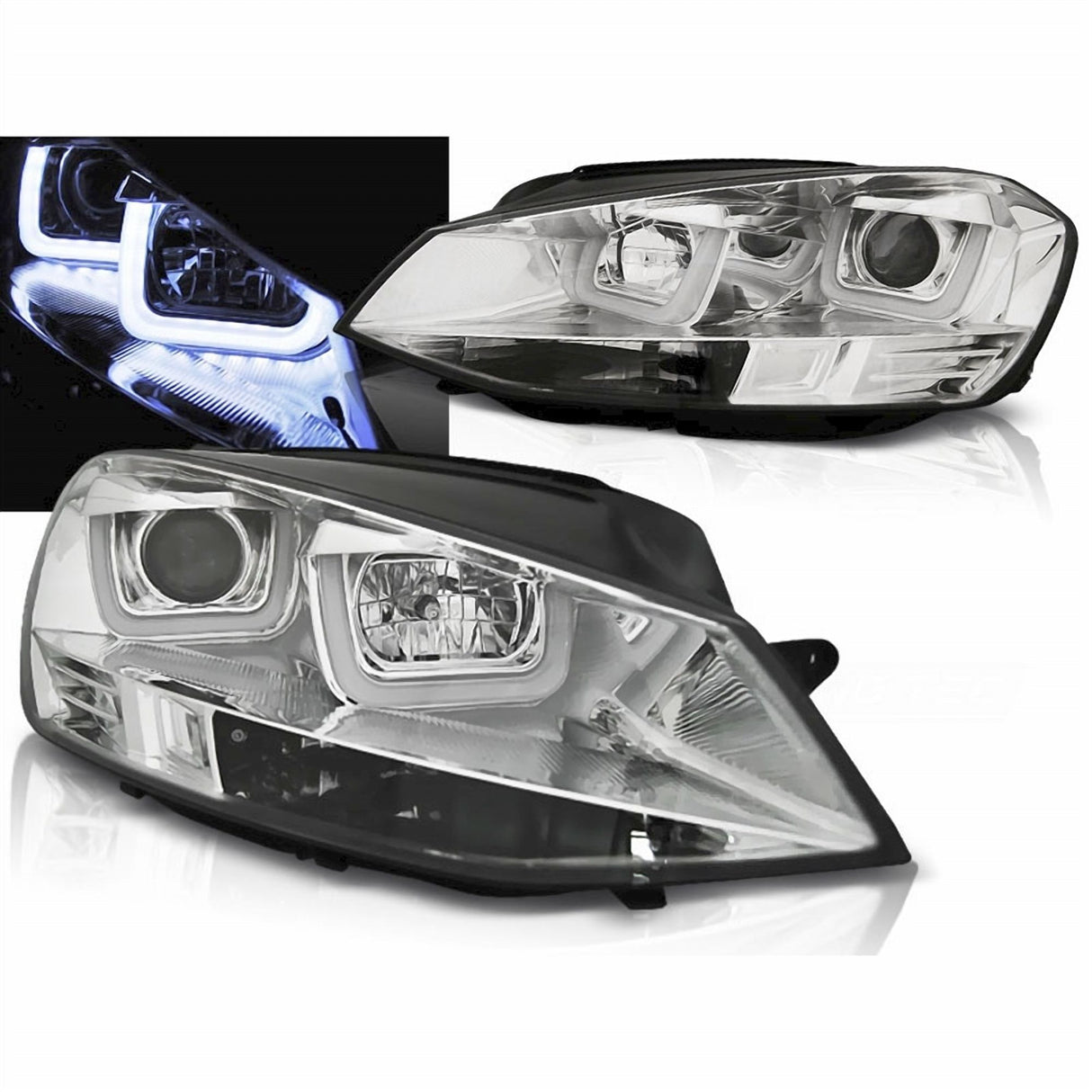 Chrom LED Scheinwerfer VW Golf 7 VII 11.2012-2017 mit Tagfahrlicht Funktion