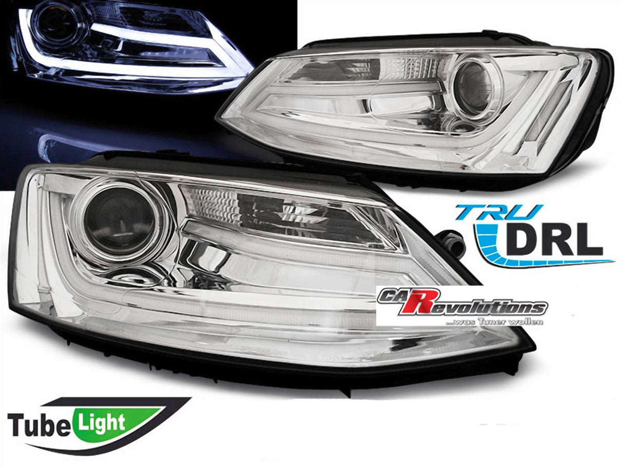 Chrom LED Scheinwerfer mit Tube Tagfahrlicht für VW Jetta 1.11-18, DRL, CR-Tuning