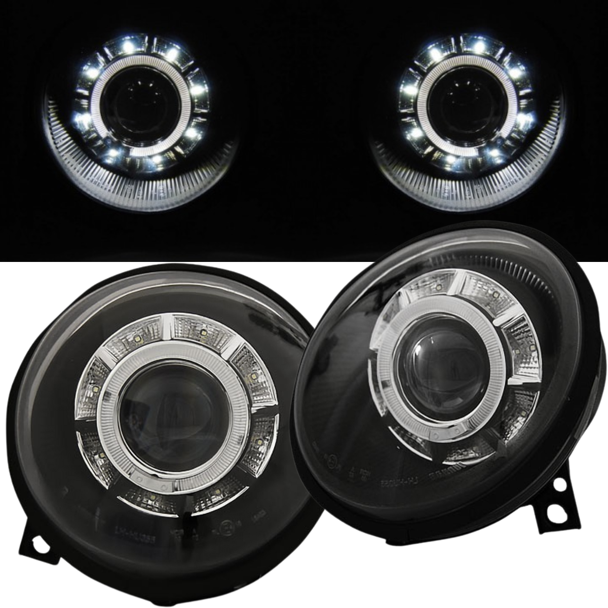 LED Angel Eyes Scheinwerfer Set Schwarz für VW Lupo 1998–2005 mit LED Standlicht