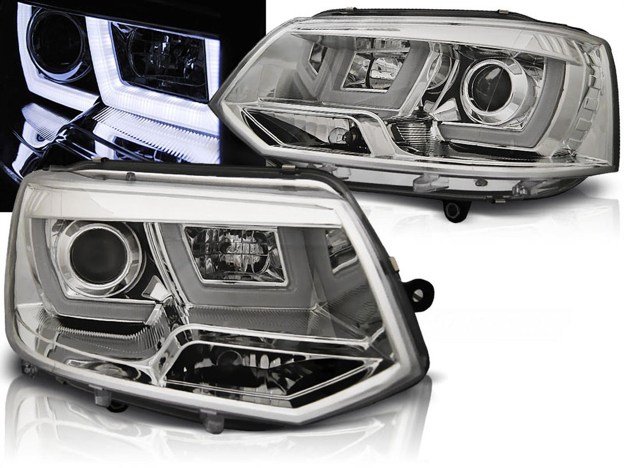 Chrom LED Scheinwerfer Set Light Tube für VW T5 GP 2010-2015 mit Tagfahrlicht