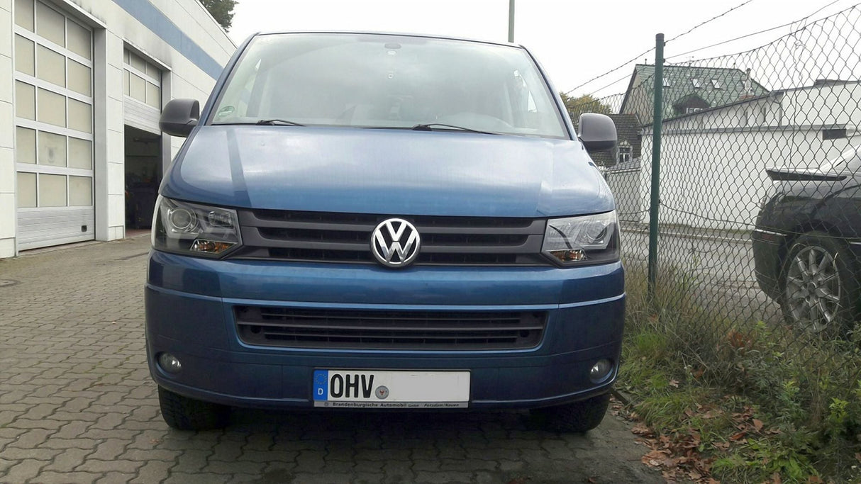 LED Scheinwerfer vorne blaues Fahrzeug mit Kennzeichen OHV für VW Transporter T6.1