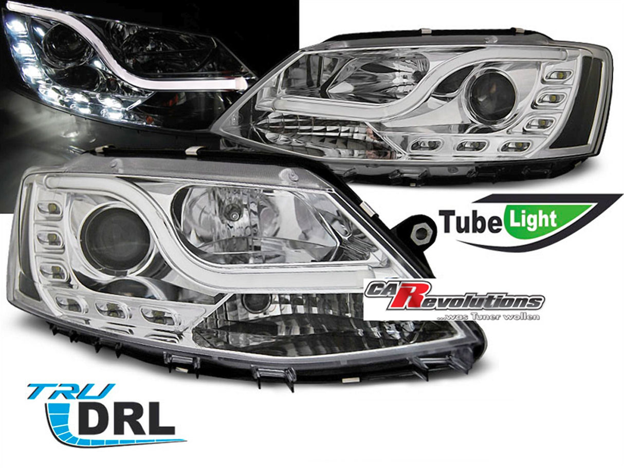 LED Light Tube Scheinwerfer chrom für VW Jetta 1.11-18, Tagfahrlichter, Tuning Scheinwerfer
