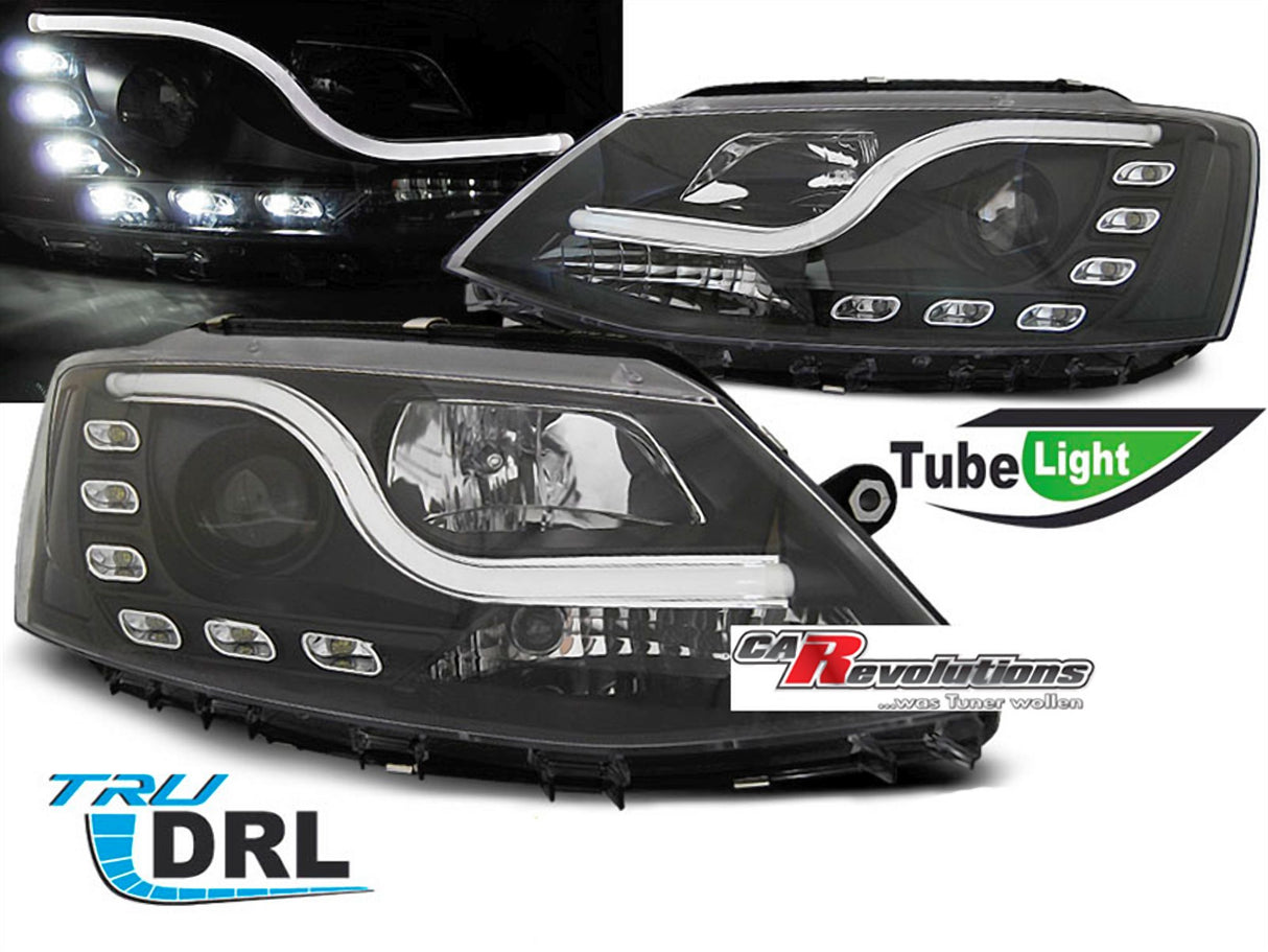Scheinwerfer mit Tagfahrlicht und Chrom-Akzenten für VW Jetta 1.11-18 schwarze LED Light Tube