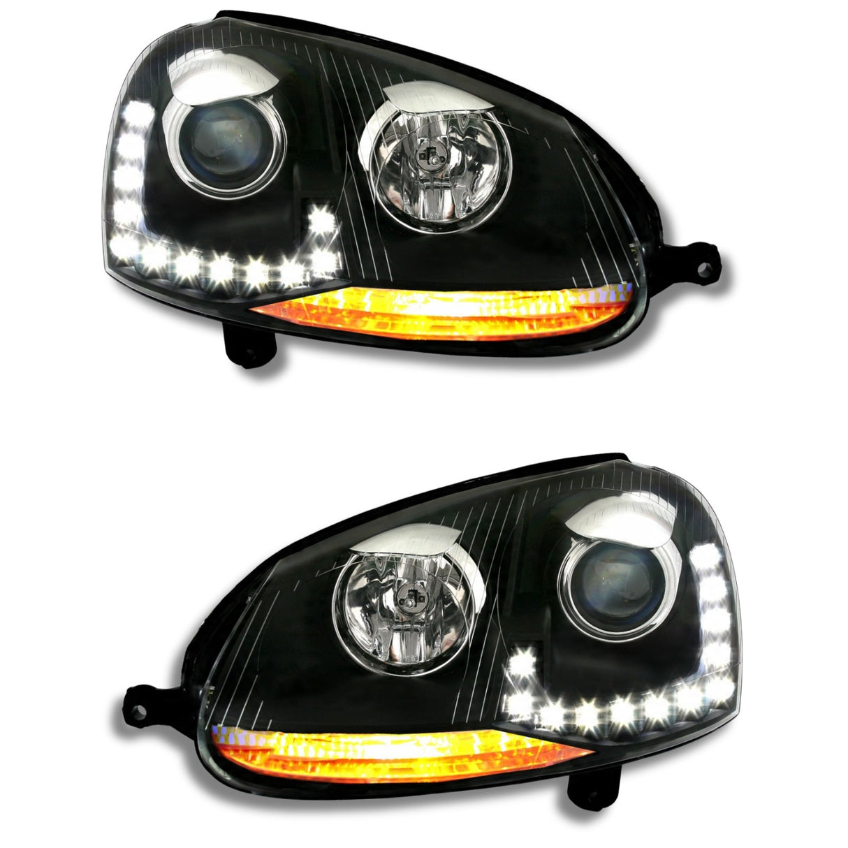 Schwarze LED-Scheinwerfer mit Tagfahrlicht für VW Golf 5, mit Blinker und Standlicht