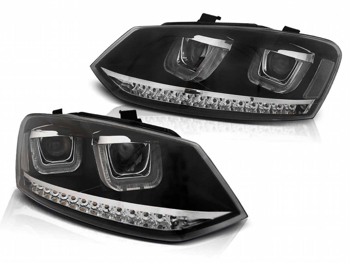 LED Scheinwerfer Set Schwarz für VW Polo 6R 2009–2014 mit LED Blinker