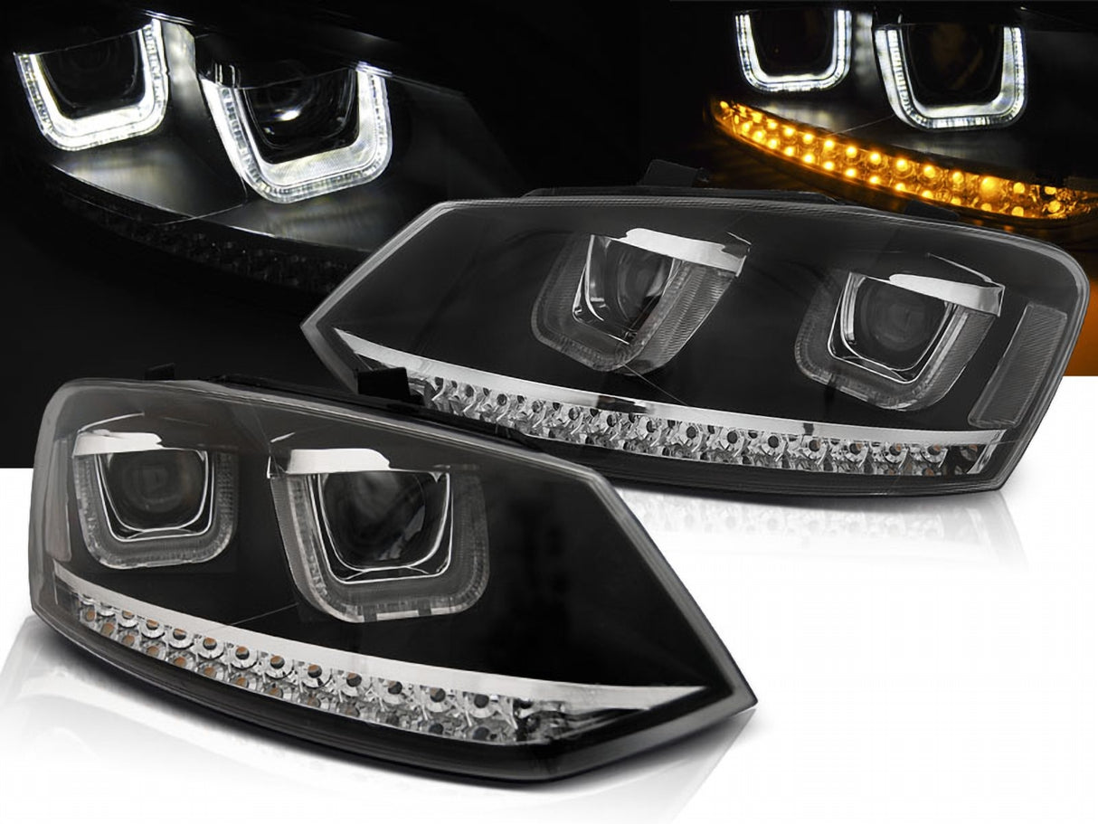 LED Scheinwerfer Set Schwarz für VW Polo 6R 2009–2014 mit LED Blinker