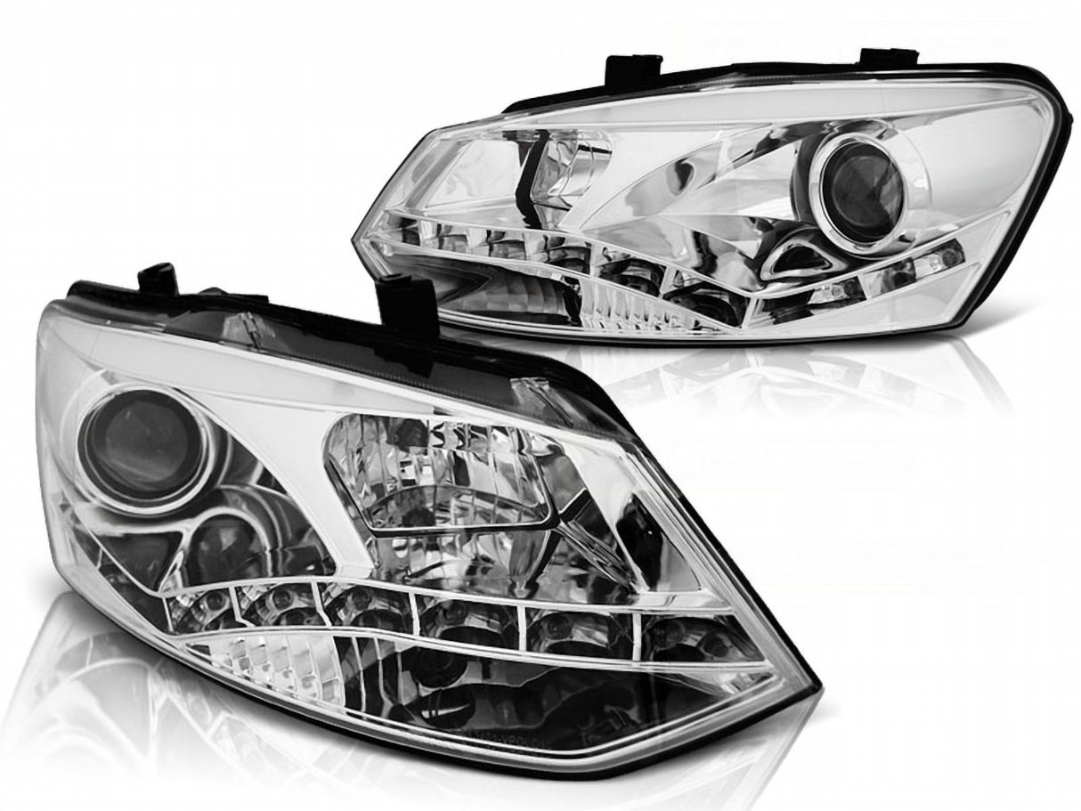 LED Scheinwerfer Set Chrom für VW Polo 6R 2009–03/2014 mit LED Tagfahrlicht