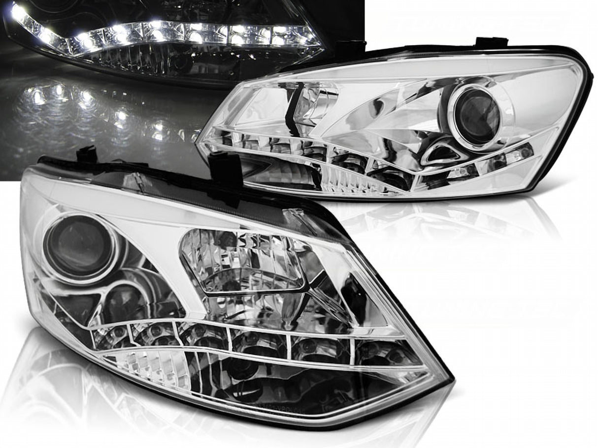 LED Scheinwerfer Set Chrom für VW Polo 6R 2009–03/2014 mit LED Tagfahrlicht