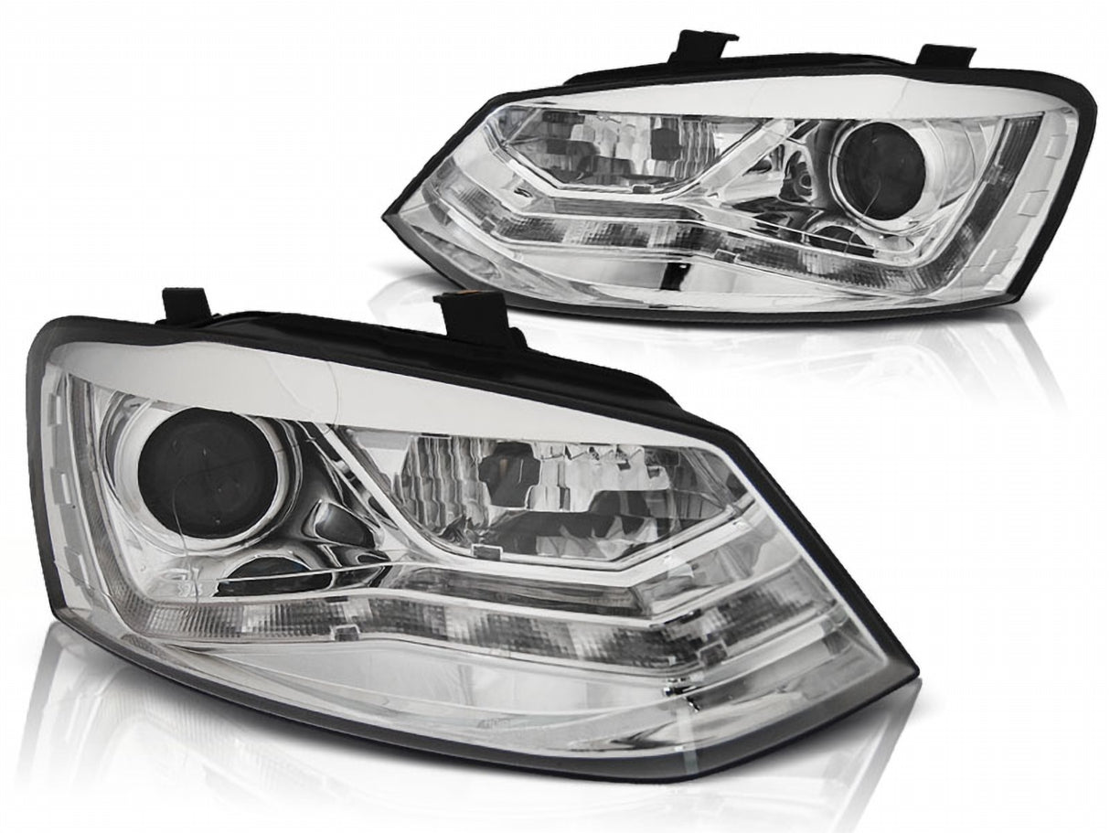 LED Scheinwerfer Set Chrom für VW Polo 6R 2009–2014 mit LED Standlicht