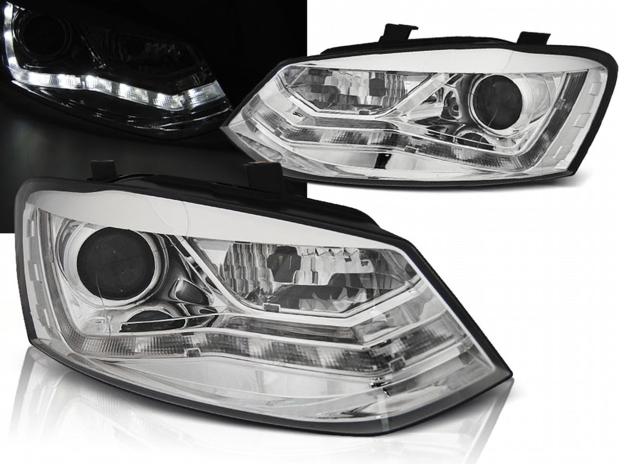LED Scheinwerfer Set Chrom für VW Polo 6R 2009–2014 mit LED Standlicht