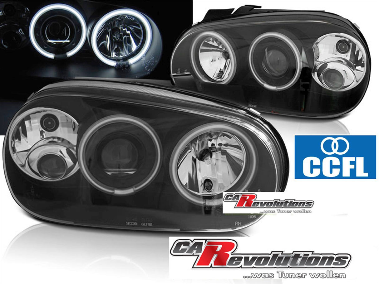CCFL Angel Eyes Scheinwerfer für VW Golf 4 IV 09.1997-09.2003 in schwarz
