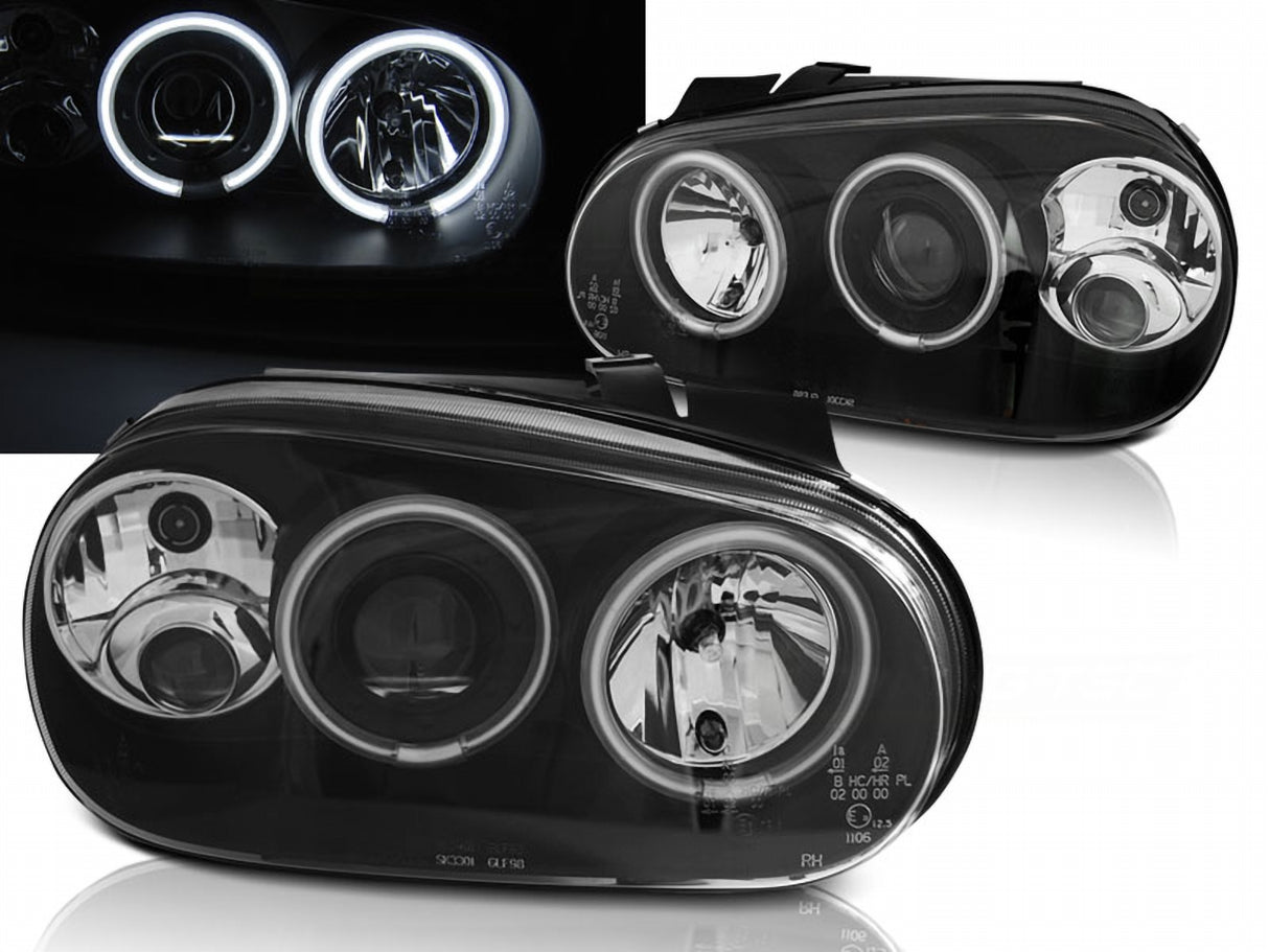 CCFL Angel Eyes Scheinwerfer für VW Golf 4 IV 09.1997-09.2003 in schwarz
