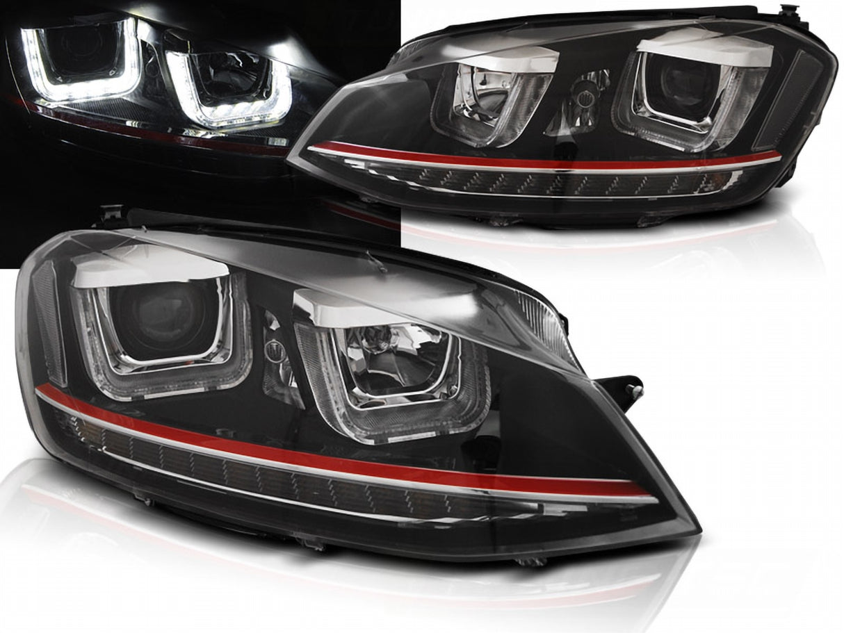LED Scheinwerfer Set Schwarz Red Line VW Golf VII 7 2012-2017 mit LED Tagfahrlicht