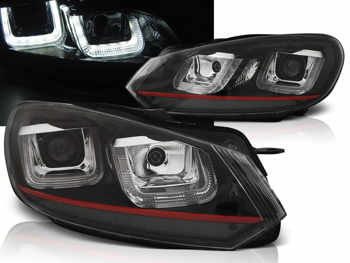Schwarze LED-Scheinwerfer mit rotem Streifen für VW Golf 6, Tagfahrlicht-Optik