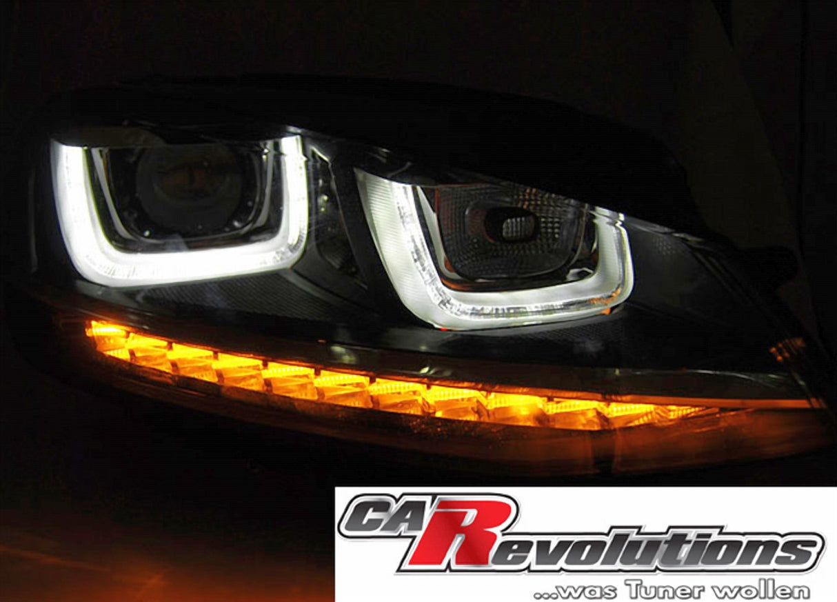 LED Scheinwerfer mit Tagfahrlicht für VW Golf 7, Tagfahrlicht orange, Tuning Scheinwerfer