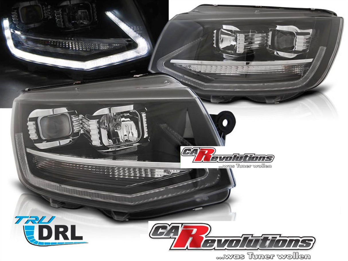 Schwarze LED Scheinwerfer mit Tagfahrlicht für VW T5 Facelift, Tuning Scheinwerfer