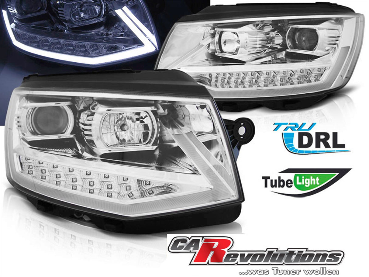Chrom LED Scheinwerfer mit Tube Light Tagfahrlicht für VW T6 2015-2019, DRL