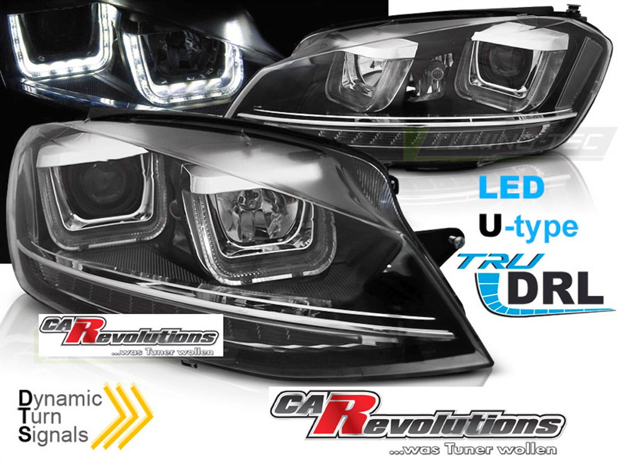 Scheinwerfer schwarz mit LED Tagfahrlicht und dynamischen Blinkern für VW Golf 7 VII