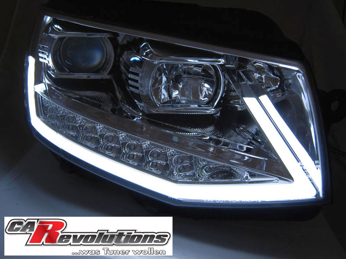 LED Scheinwerfer mit Tagfahrlicht für VW T5, Tuning Scheinwerfer mit Standlichtstreifen