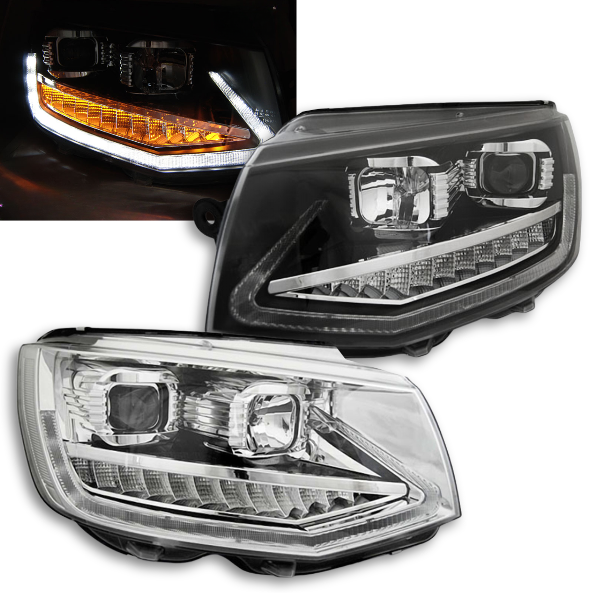 LED Light Tube Scheinwerfer Set für VW T6 2015–2019 mit dynamischem Blinker