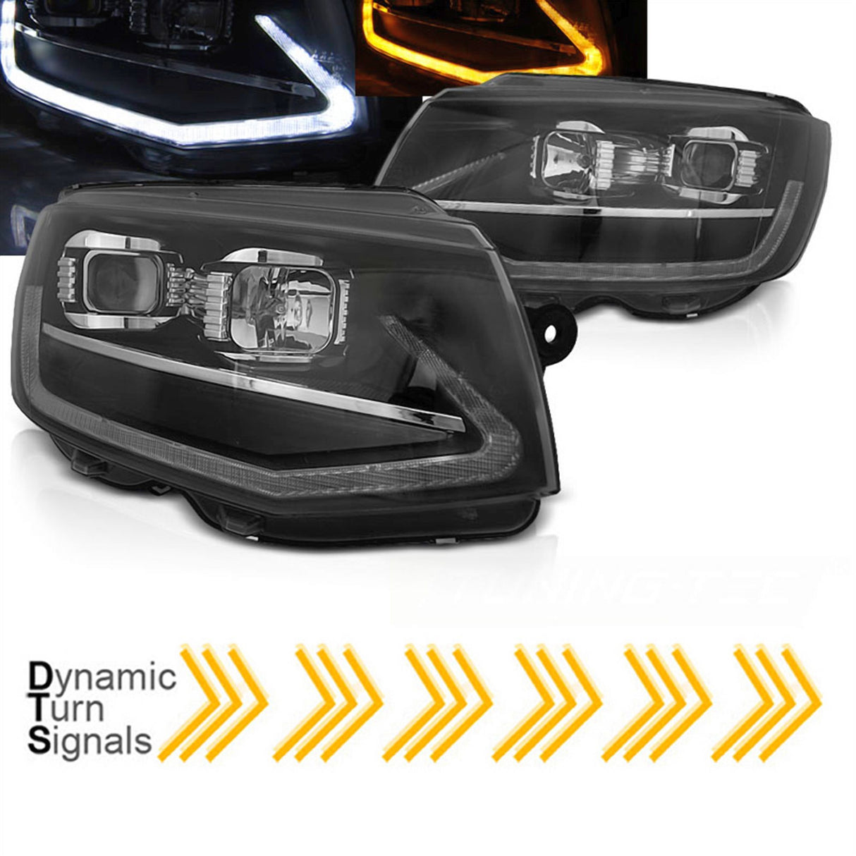 Voll LED Scheinwerfer Set Schwarz für VW T6 2015–2019 Transporter Multivan Caravelle mit Dynamischem Blinker