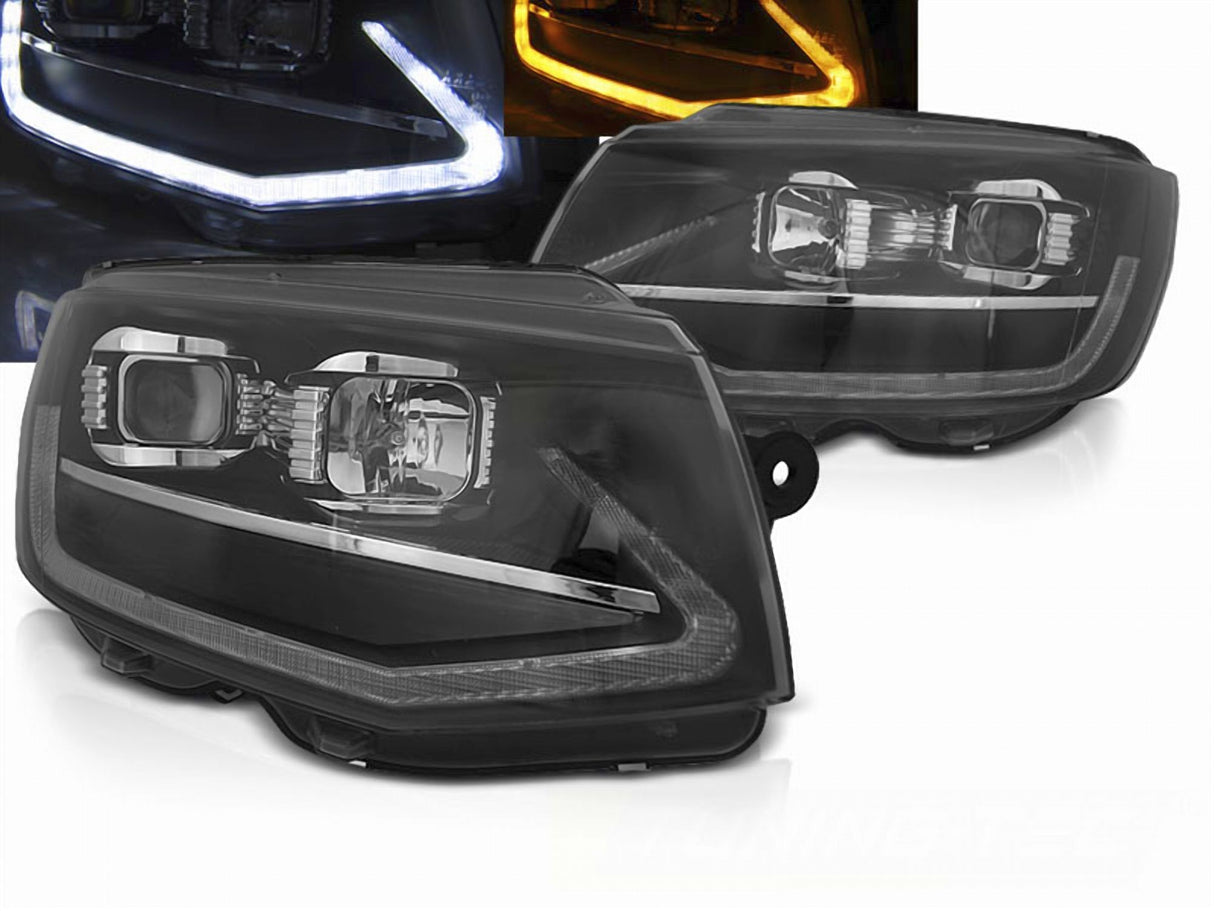 Voll LED Scheinwerfer Set Schwarz für VW T6 2015–2019 Transporter Multivan Caravelle mit Dynamischem Blinker