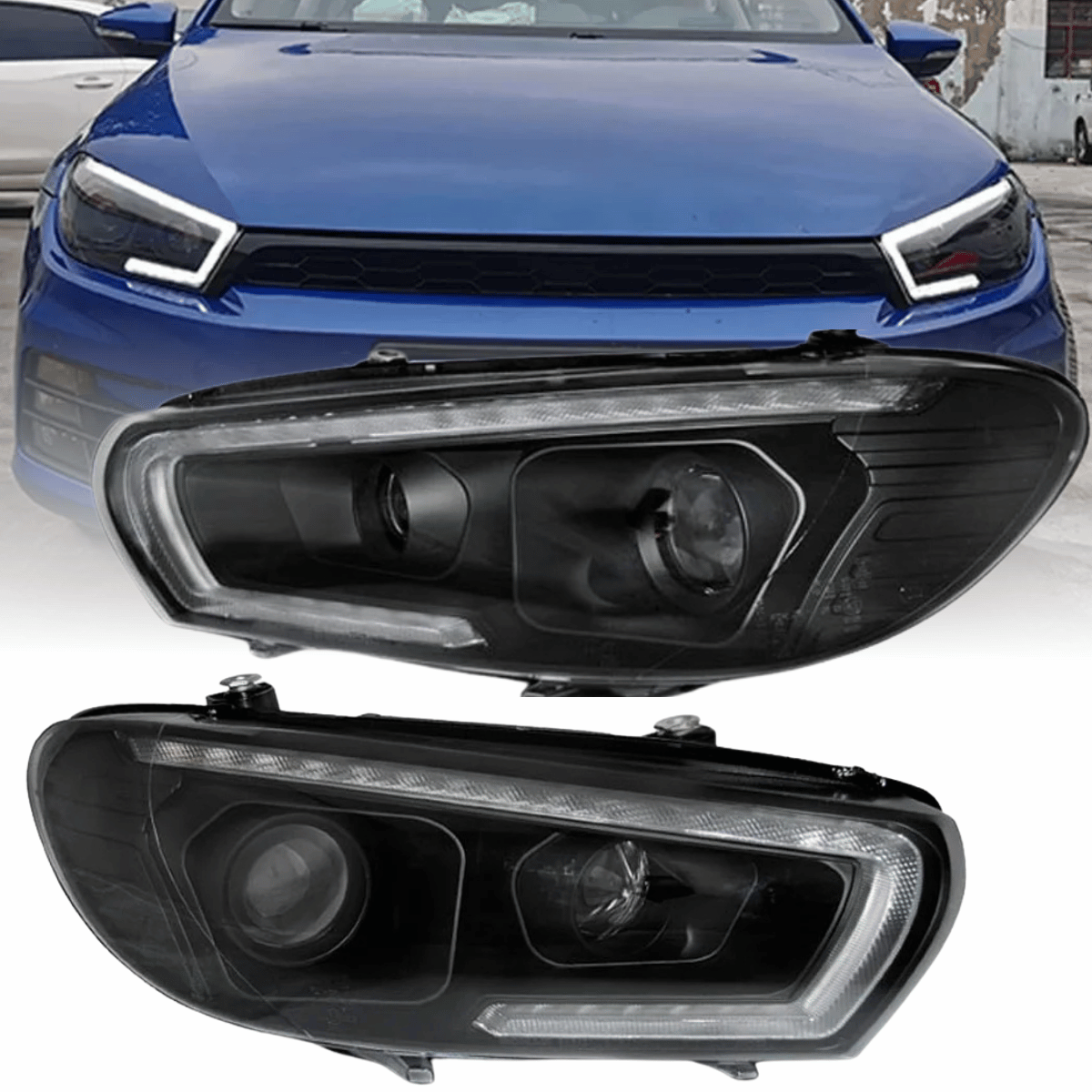Xenon D1S Scheinwerfer Set Schwarz für VW Scirocco 2008–2014 mit LED Light Tube, Tagfahrlicht & sequentiellem Blinker