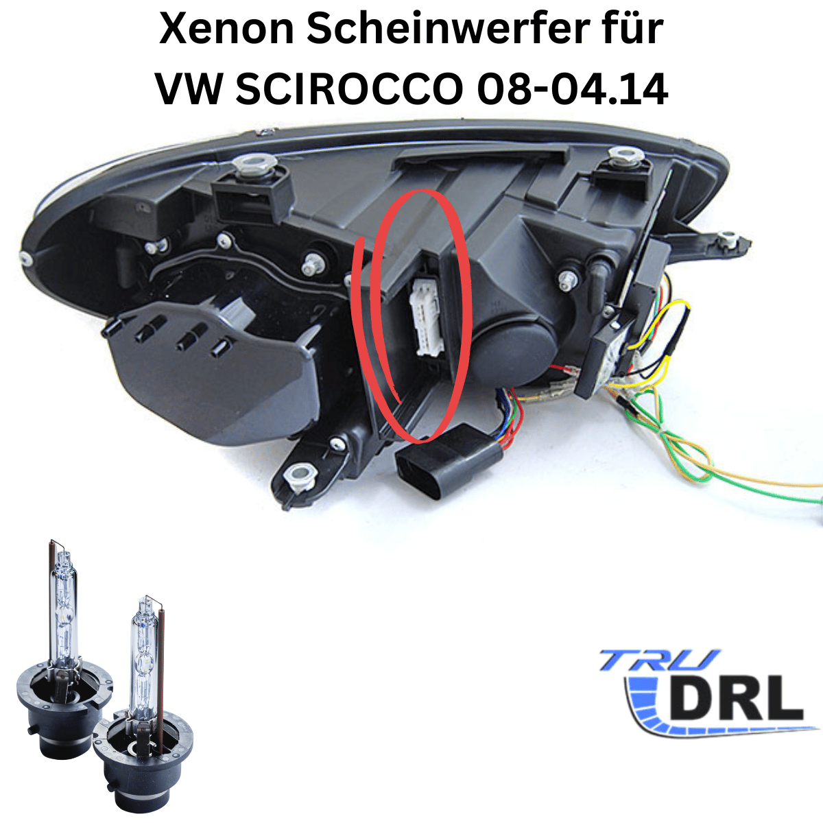 Xenon D1S Scheinwerfer Set Schwarz für VW Scirocco 2008–2014 mit LED Light Tube, Tagfahrlicht & sequentiellem Blinker