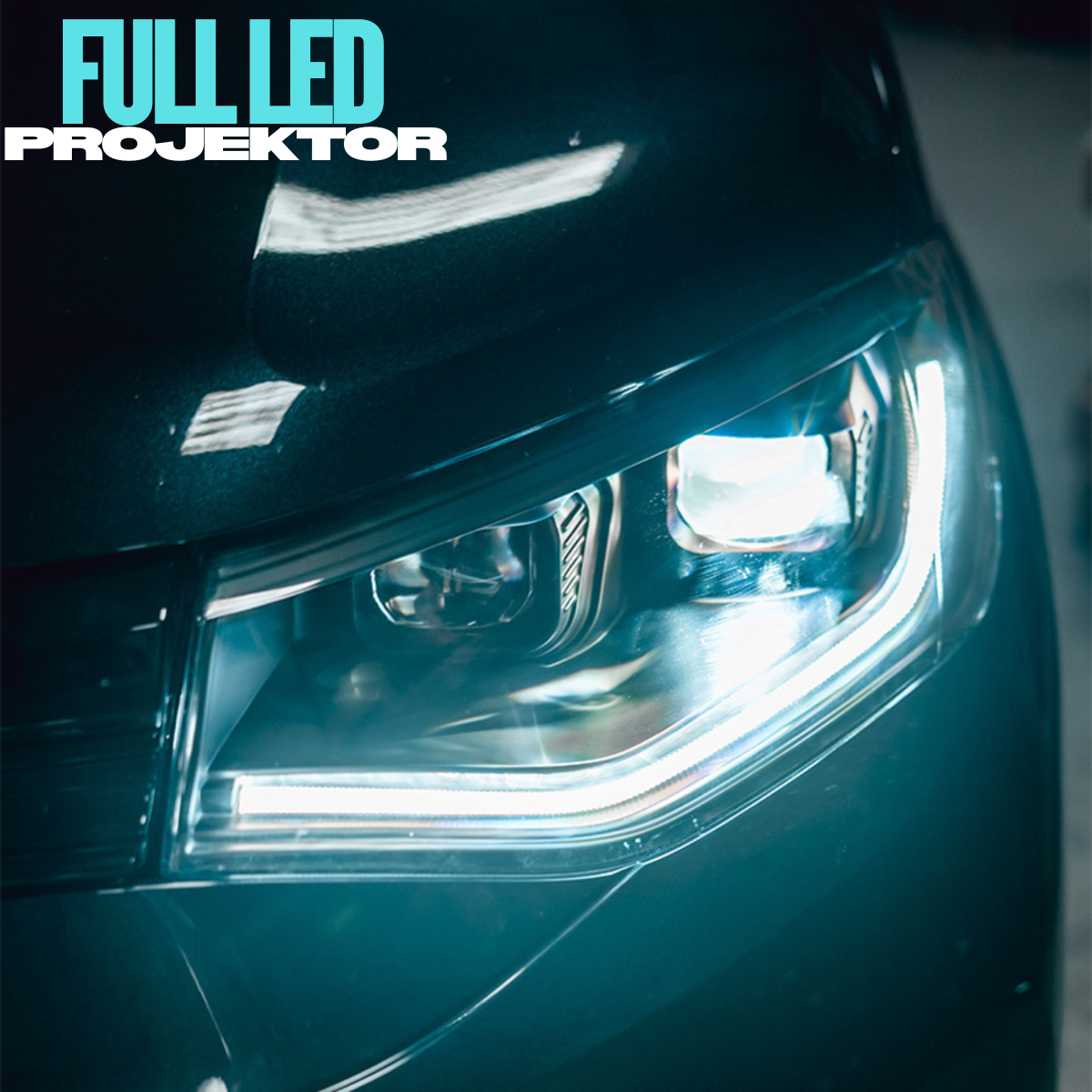 Voll LED Scheinwerfer Set LightTube Schwarz für VW Caddy SB ab 2020 mit Tagfahrlicht dynamischen Blinkern