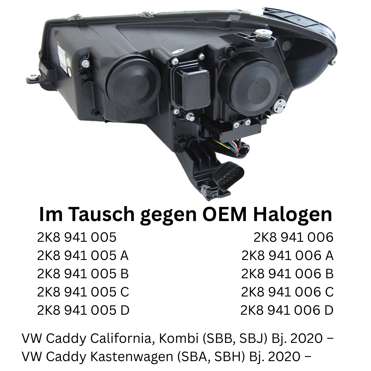 Voll LED Scheinwerfer Set LightTube Schwarz für VW Caddy SB ab 2020 mit Tagfahrlicht dynamischen Blinkern