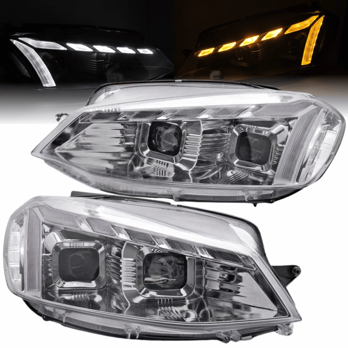 LED Scheinwerfer Set Chrom für VW Golf 7.5 VII 2017–2019 mit LED Tagfahrlicht & dynamischen Blinkern
